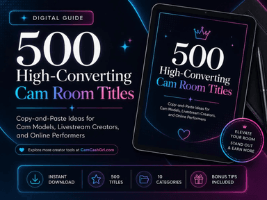 500 High-Converting Cam Room Titles digital guide cover art by Pretty Profitz